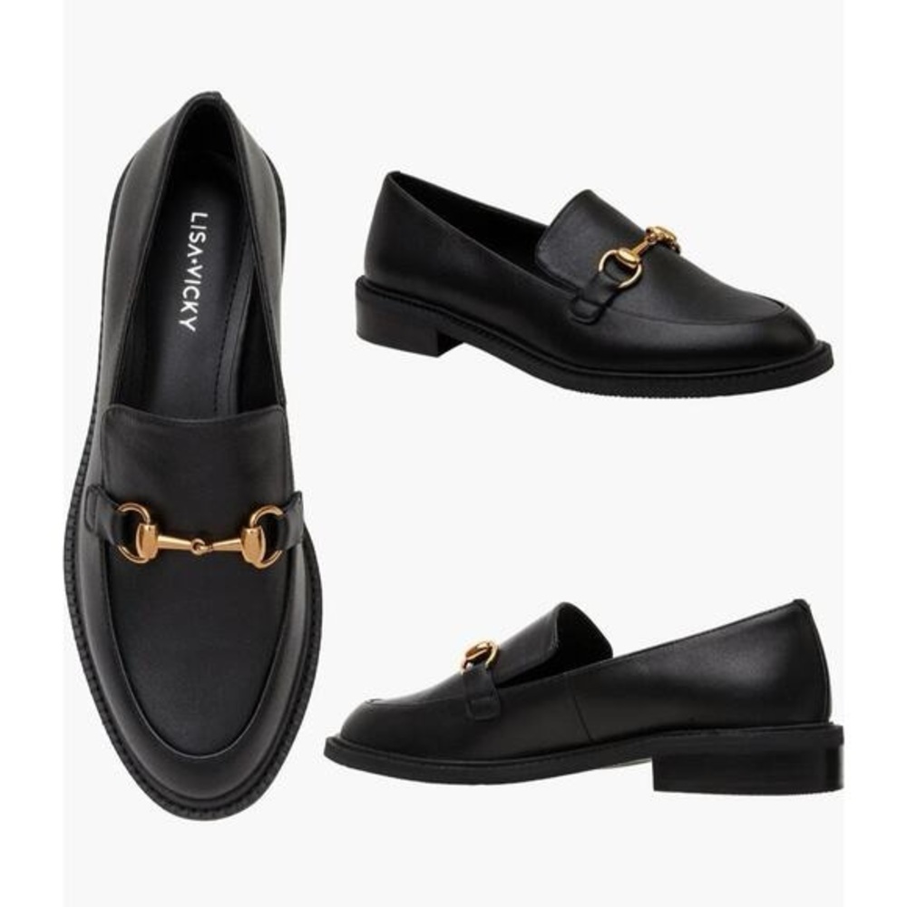 Black Loafers with Gold Detail